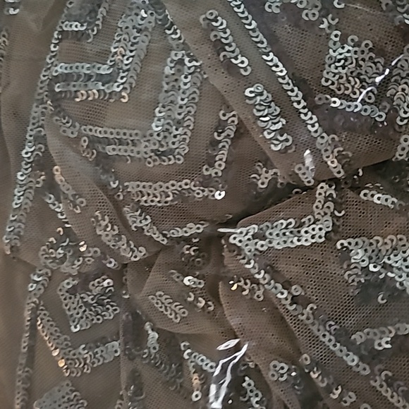 Silver, Backless, Cami,  Fringe Sleeves,  Contrast Sequined Mermaid Gown - Picture 13 of 16